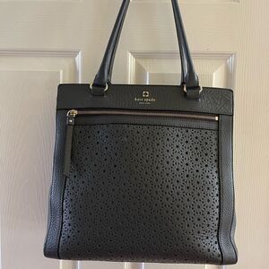Kate Spade leather gray medium tote laser cut design gold tone hardwares.